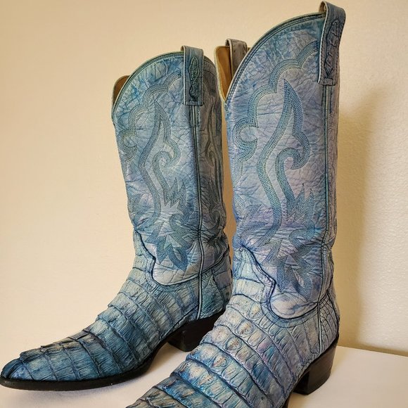 Crocodile alligator 10 1/2 painted blue purple ivory western cowboy boots 11 - Picture 5 of 7